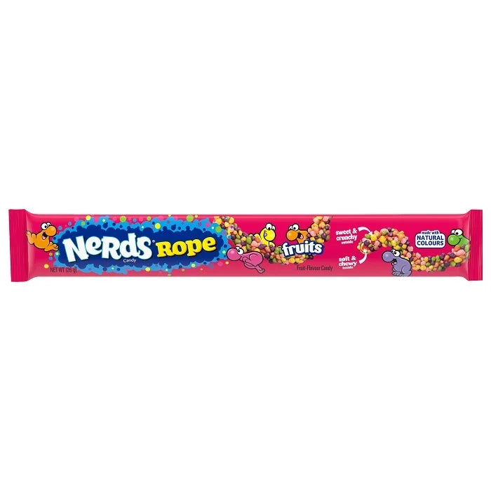 Nerds Rope Fruits 26g – bunte fruchtige Candy Rope Süßigkeit im pinken Riegel